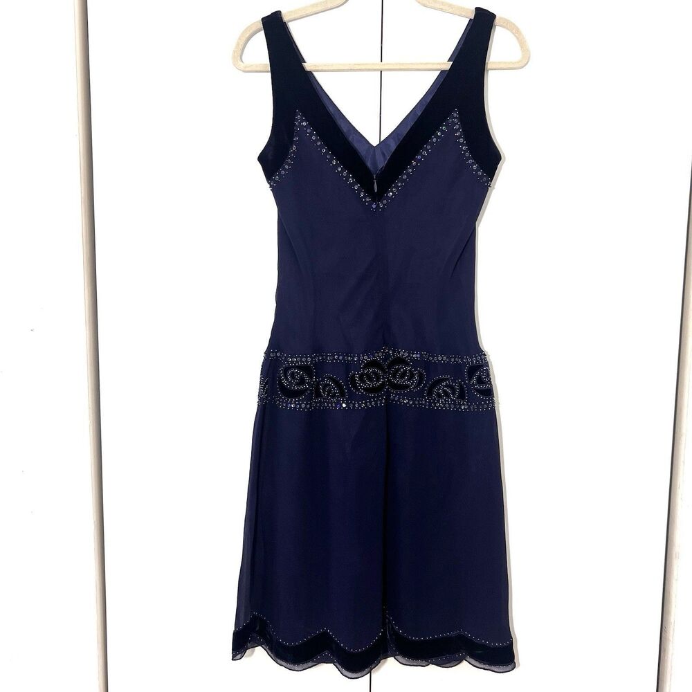 Vintage Nine West Silk Dress Size 6 Blue Beaded HOCO Formal Event Y2K Fairy - Picture 2 of 7